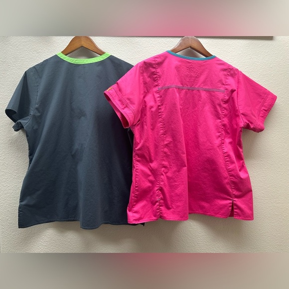 Women’s V-Neck Scrub Tops - Gray and Pink - Picture 2 of 5